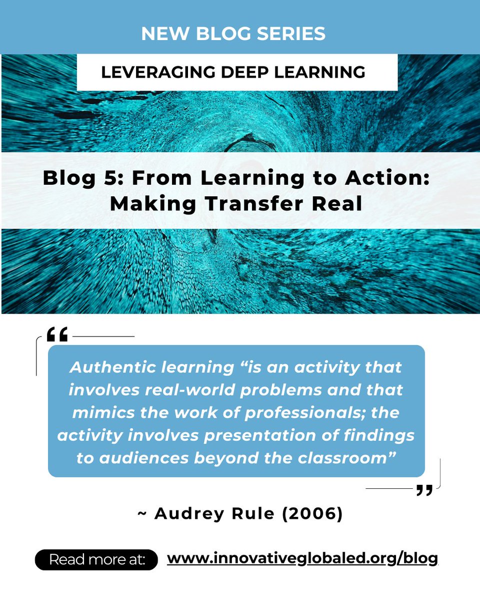 igeeducators's tweet image. Authentic learning = applying understanding to real-world problems 🌍✨
In my latest blog, I share how PRAC tasks help students move beyond knowledge to meaningful action.

👉 Read more: innovativeglobaled.org/blog

#DeepLearning #AssessmentMatters #EducationForTheFuture