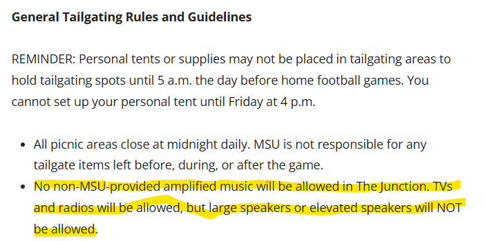 johncharlespayn's tweet photo. @HailState @msstate @zacselmon If you are going to kick people out of the Junction, sell out to pay to play tailgating, at least make people follow the rules. Went through the junction last night and there were elevated large speakers blasting music. https://t.co/vWEAnGaMVE