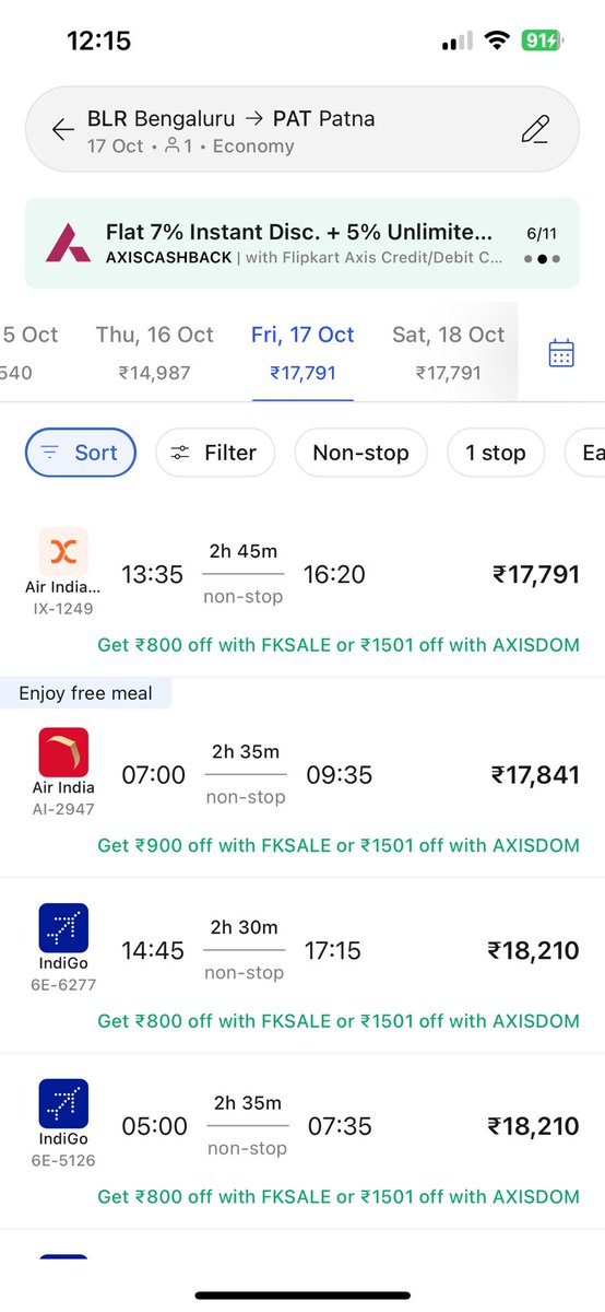 pra_1234's tweet photo. ✈️ The airfare from Bangalore to Patna has skyrocketed — making it unaffordable for common people. Requesting urgent attention from @PMOIndia and concerned airlines to regulate &amp; make travel fair for all. #HighAirfare #AirTravel @airindia @IndiGo6E @narendramodi @NitishKumar https://t.co/qJvN1zCLkL