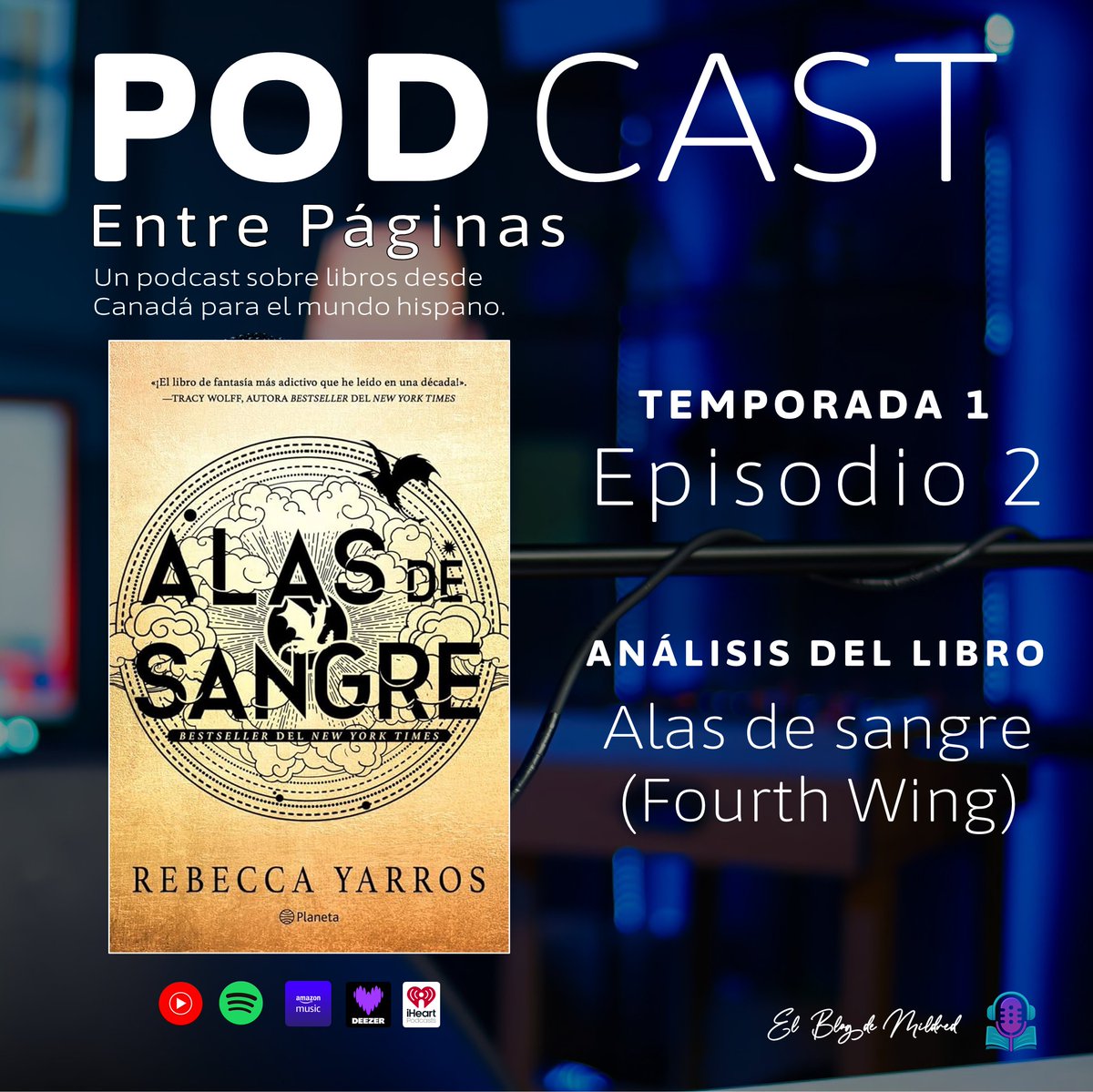 elblogdemildred's tweet image. 🎙️ Entre Páginas · Ep. 2
📘 Fourth Wing (Alas de sangre) de Rebecca Yarros

Dragones, romance y una protagonista que desafía un mundo despiadado.
Violet Sorrengail debe sobrevivir en Basgiath, entre amor, política y traiciones.

▶️ Mira el episodio: youtu.be/di2LI1uQ_5o