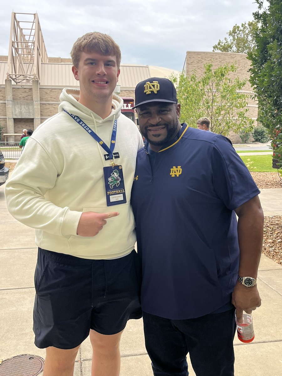 Carter Barrett 2028 (@cbarrett005) on Twitter photo Thank you <a href="/NDFootball/">Notre Dame Football</a> for having me back in South bend.<a href="/CoachJoeRudolph/">Joe Rudolph</a> <a href="/CoachDelaney52/">Rob Delaney</a> <a href="/Marcus_Freeman1/">Marcus Freeman</a> <a href="/CoachChrisAsh/">Chris Ash</a> <a href="/justice_bathas/">Justice Bathas</a> <a href="/myraaann/">Myron Tagovailoa-Amosa</a> <a href="/_RyanDurkin_/">Ryan Durkin</a> <a href="/JeromeBettis36/">Jerome Bettis</a> Thank you <a href="/NDFootball/">Notre Dame Football</a> for having me back in South bend.<a href="/CoachJoeRudolph/">Joe Rudolph</a> <a href="/CoachDelaney52/">Rob Delaney</a> <a href="/Marcus_Freeman1/">Marcus Freeman</a> <a href="/CoachChrisAsh/">Chris Ash</a> <a href="/justice_bathas/">Justice Bathas</a> <a href="/myraaann/">Myron Tagovailoa-Amosa</a> <a href="/_RyanDurkin_/">Ryan Durkin</a> <a href="/JeromeBettis36/">Jerome Bettis</a>