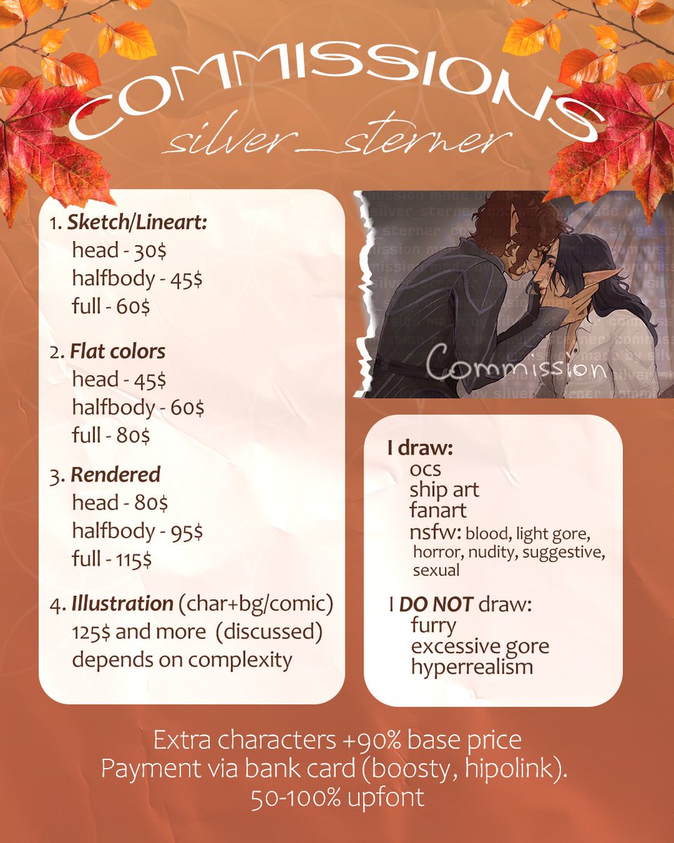 silver_sterner's tweet photo. ✨I'm opening my comms once again✨

Prices are the same. The number of slots is limited - only ‼️2 slots available‼️ for sept-oct

But don't worry, if you don't make it into this time, I have a waitlist😼👍 https://t.co/hiz2ItzI2d