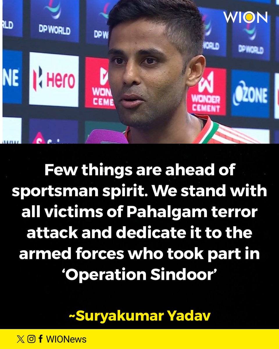 WIONews's tweet photo. Indian captain #SuryakumarYadav has spoken out on the controversy surrounding the #INDvsPAK match of the #AsiaCup2025. He has addressed the Pahalagam attack in Jammu and Kashmir and #OperationSindoor. https://t.co/doLIsaiaAj
