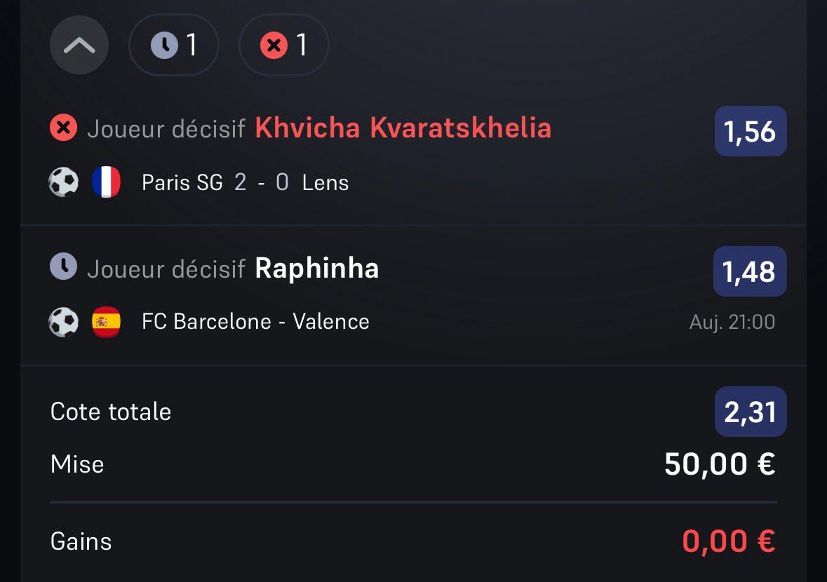 bonjours <a href="/WinamaxSport/">Winamax Sport 🔞</a> kvaratskhelia est sortie en première mi temps sur blessure je devrait être rembourcer d’après les règle