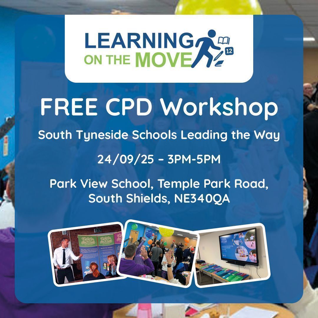 Don't miss out! 📣 

Schools in the #SouthTyneside area, as part of our #LearningOnTheMove campaign you can attend a FREE CPD workshop in partnership with South Tyneside Public Health

Not to be missed 👉 buff.ly/PcJsJWk 

🗓️  24th September
⏰ 3PM-5PM
📍 Park View