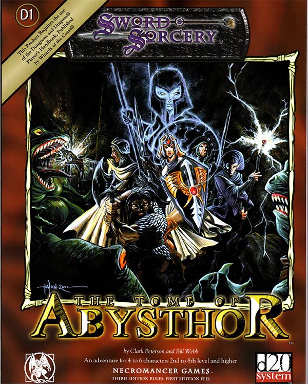 Gold and Glory! A fantasy adventure published for the D20 system, The Tomb of Abysthor is the first module in Necromancer Games Dungeon series and can be played as a stand-alone story or in conjunction with The Crucible of Freya.

bit.ly/45F5A1N