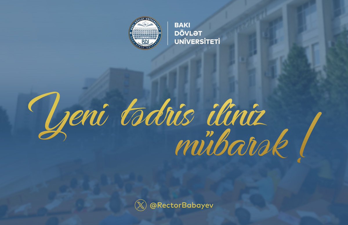 Yeni tədris ilinin başlanması münasibətilə başda BDU tələbələri olmaqla bütün şagird və tələbələri, müəllim və valideynləri təbrik edirəm.  
Bilik gününüz mübarək!