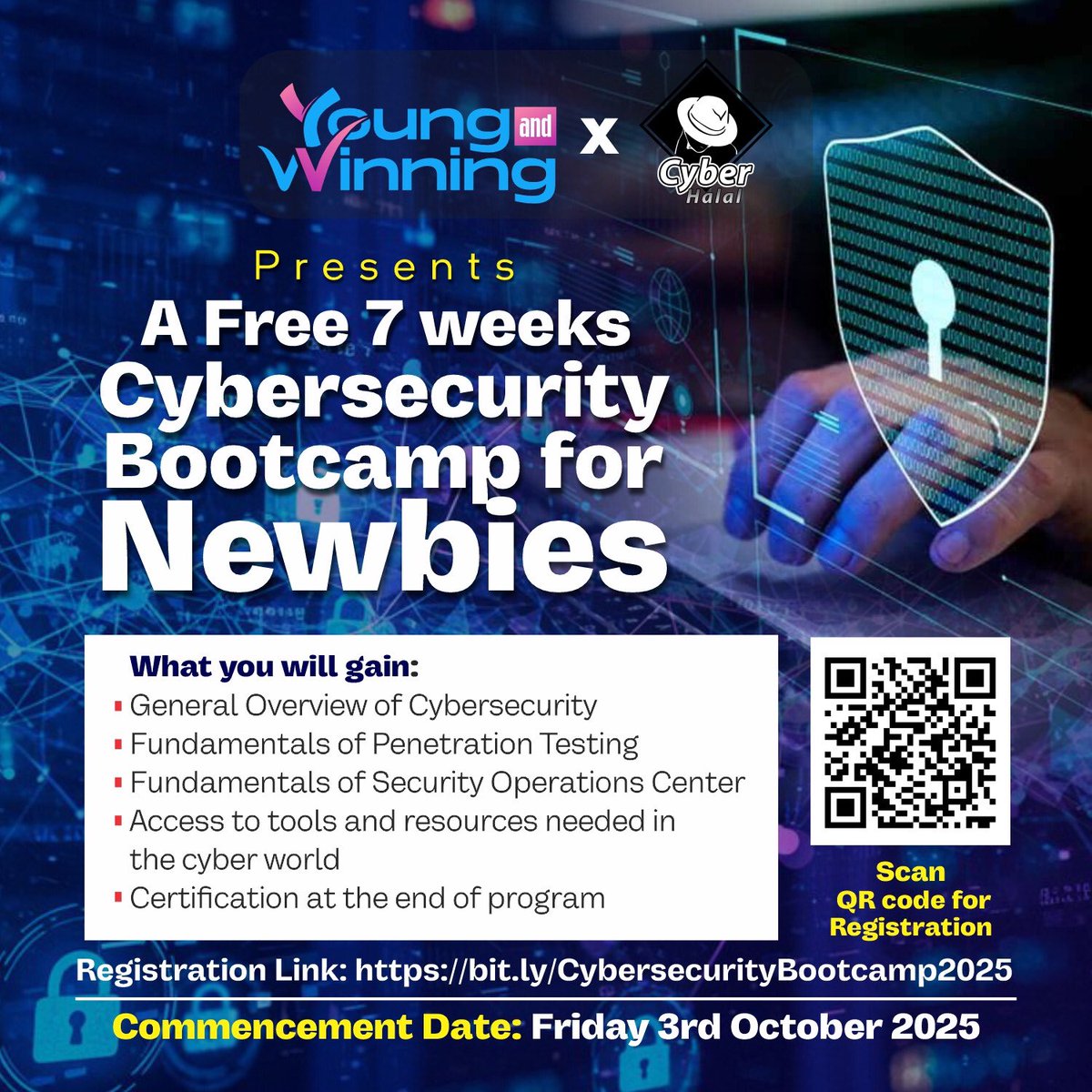 iamgospelrhymer's tweet photo. Next month!!

@youngnwinning_ is organising a cybersecurity bootcamp in partnership with @CyberHALAL. This is the best of its kind, and you don’t want to miss it!! Kindly use this link https://t.co/Rn932eaqnf to sign up!! Don’t miss out🚀

#iamHe https://t.co/SqvDJcnwh2