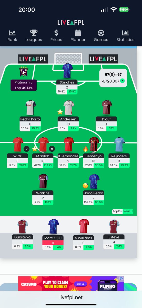 A green arrow at least. 

Have 2 FT and a lot of players I don’t want. Problem is, that other than Haaland, I’m not sure who else I like. 

Might roll again and do some major restructuring in GW6.

But can’t stand the thought of starting Watkins again 😭