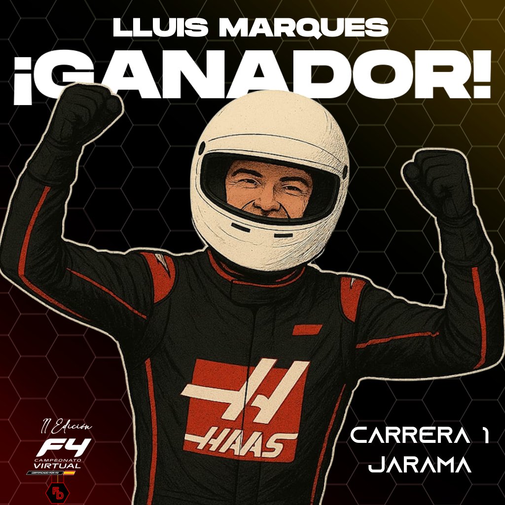 F4virtual's tweet image. 🚨 ¡SORPRESA EN JARAMA! 🚨

Nadie daba nada por Lluís Marqués y terminó alzándose con la victoria en la Carrera 1 del F4 Virtual Campeonato al mando del Haas.
(Resultados sujetos a revisión).
#F4Virtual #Jarama #Haas #eRacing