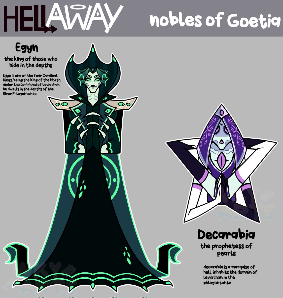 Wkydarts's tweet photo. I made some nobles of the goetia for my universe
and these are the final designs of two minor characters Egyn and Decarabia
#hellaway https://t.co/rYVktnXkPv