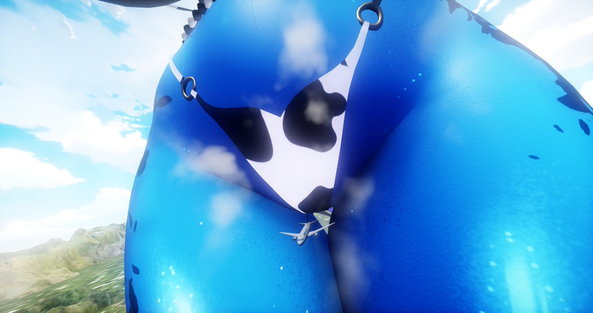 ChonkyLotus's tweet photo. Nothing like giantess DragonCat Potato walking around in a cow bikini 🥰 https://t.co/vVjolj5cQB