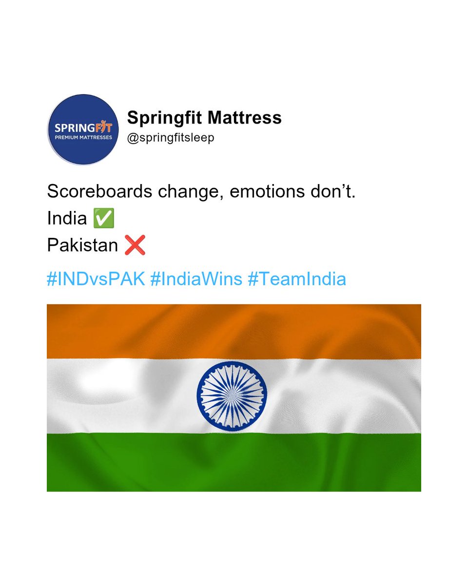 Result: India ✅
Mood: Champion 💙

#WinningVibes #IndiaWins #INDvsPAK #AsiaCup2025 #IndianCricket #BleedBlue #SpringfitMattress #PremiumMattress