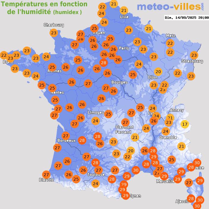 Meteovilles's tweet photo. Ce soir, une bonne partie de la France se trouve dans le secteur #chaud de la perturbation (notamment les régions du Nord et de l'Ouest), avec un ressenti #humidex qui atteint 26 et même localement 28 (évaluation de la température en fonction de l'humidité).
https://t.co/ZxTRhHQNM0