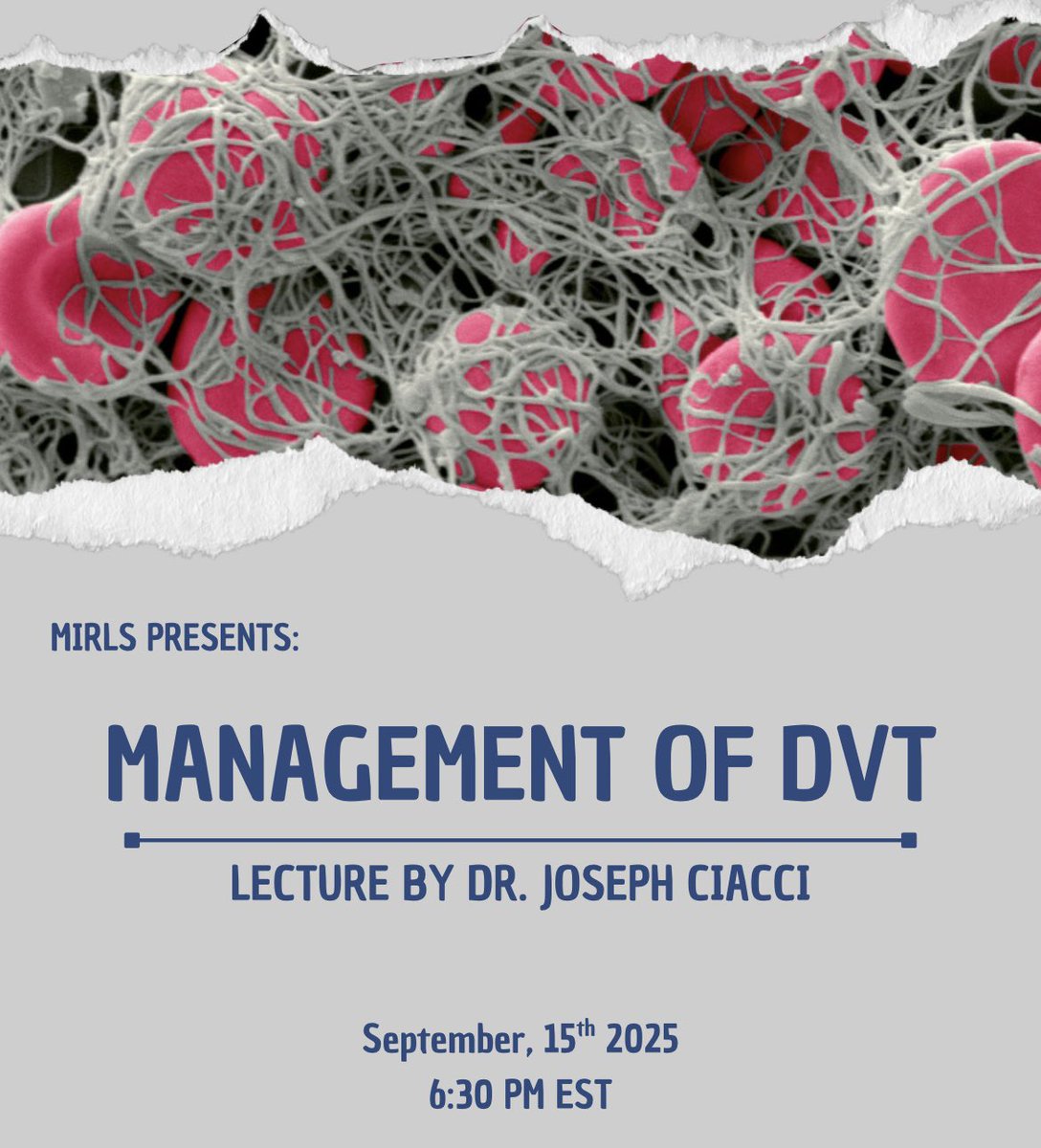IRMEDSeries's tweet photo. Join us TOMORROW for our first virtual lecture in our series! 

Dr. Joseph Ciacci will present on the management of DVT. 

🗓️: September 15th
🕡: 6:30 pm
💻: Microsoft Teams 
Meeting ID: 260 701 655 079 8
Passcode: Pi7aJ7PD

All are welcome!

#IR #IRADS #interventionalradiology https://t.co/OLlKwHDdAa