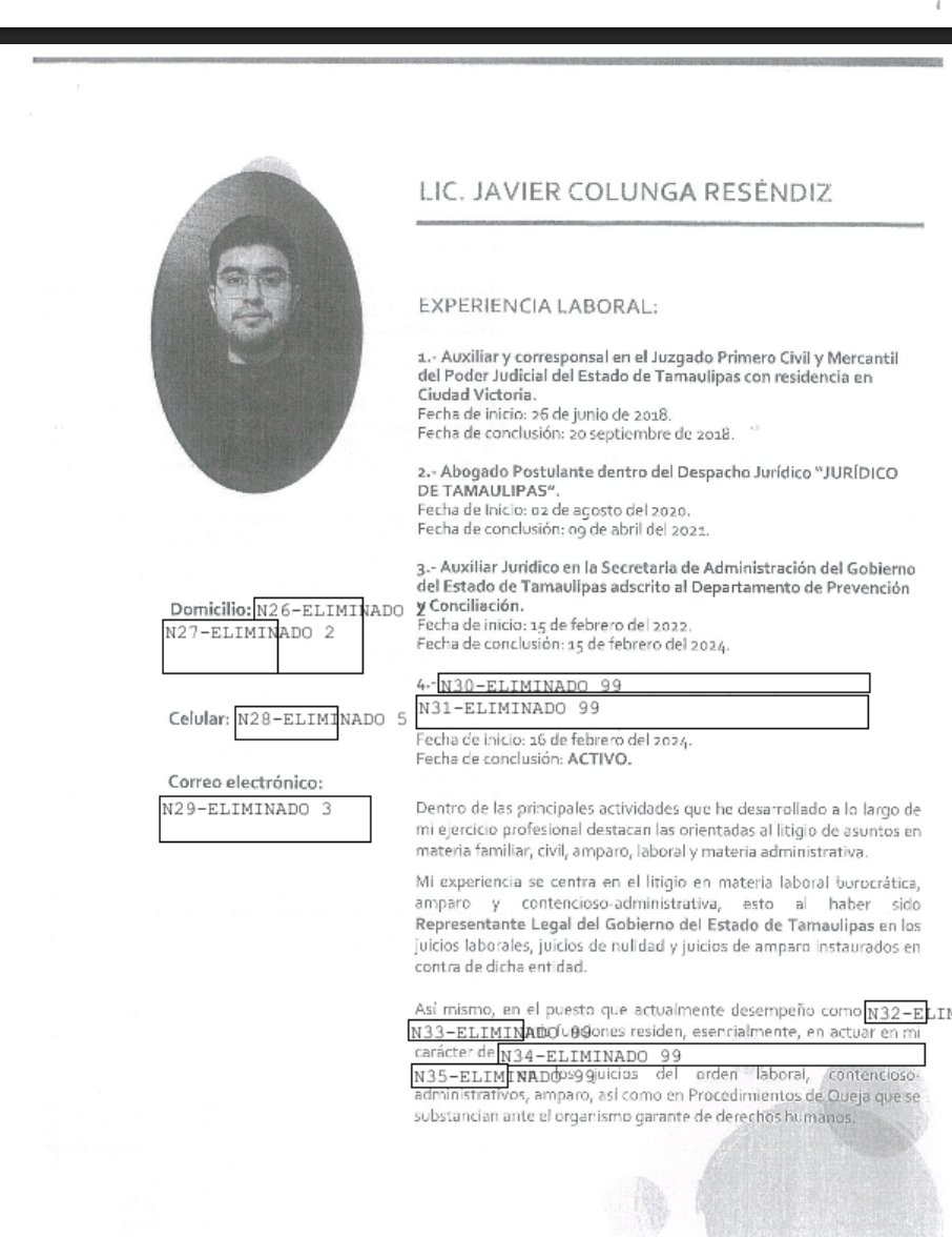 Javier Coluna Resendiz, quien también fue electo en la elección judicial como juez en Tamaulipas, se tituló a penas en 2020 y solamente había sido auxiliar jurídico de un juzgado y en el gobierno del estado. Lo eligen juez y a los 4 días renuncia.

¿Ven el patrón?