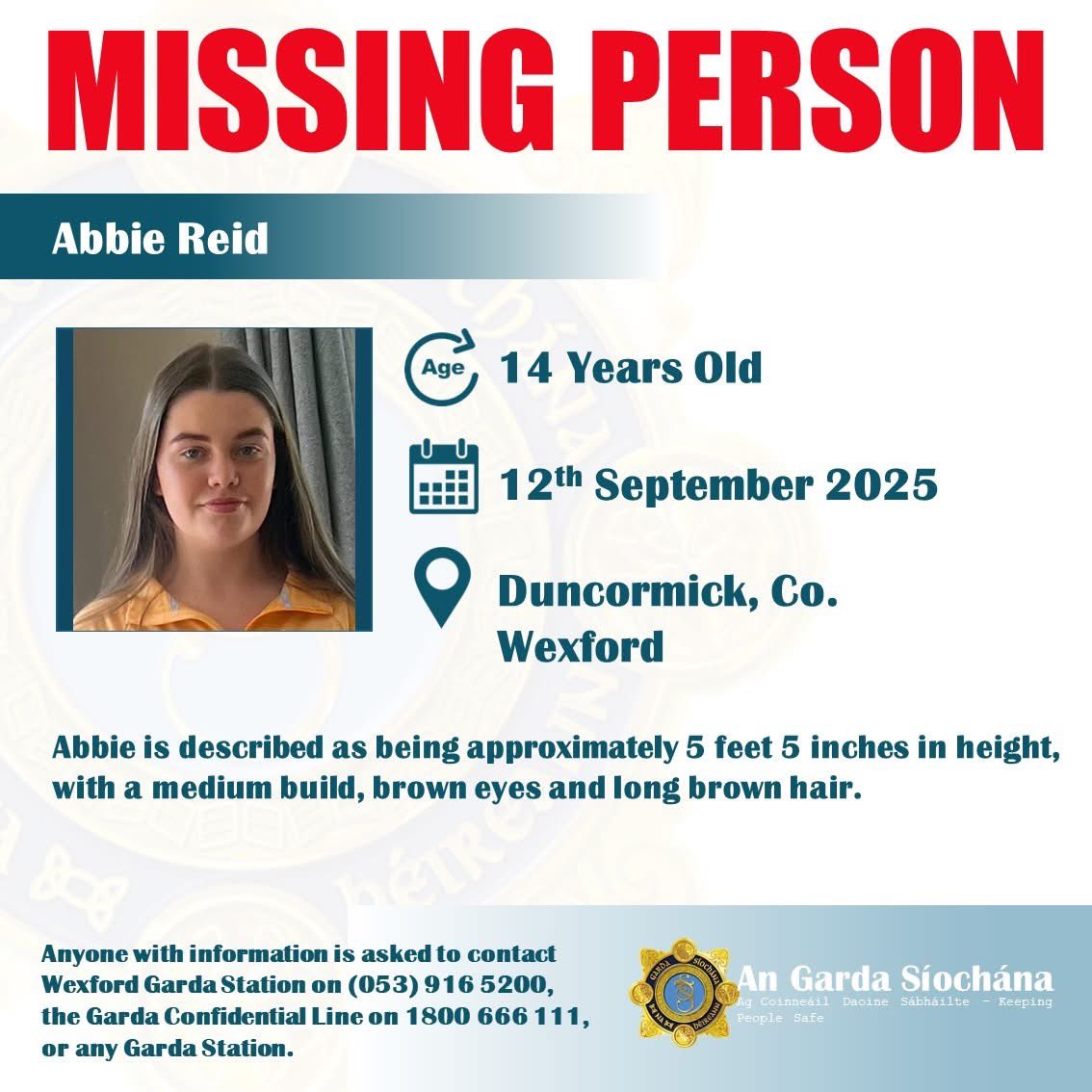 Teen missing from Duncormick. #Wexford 👇
