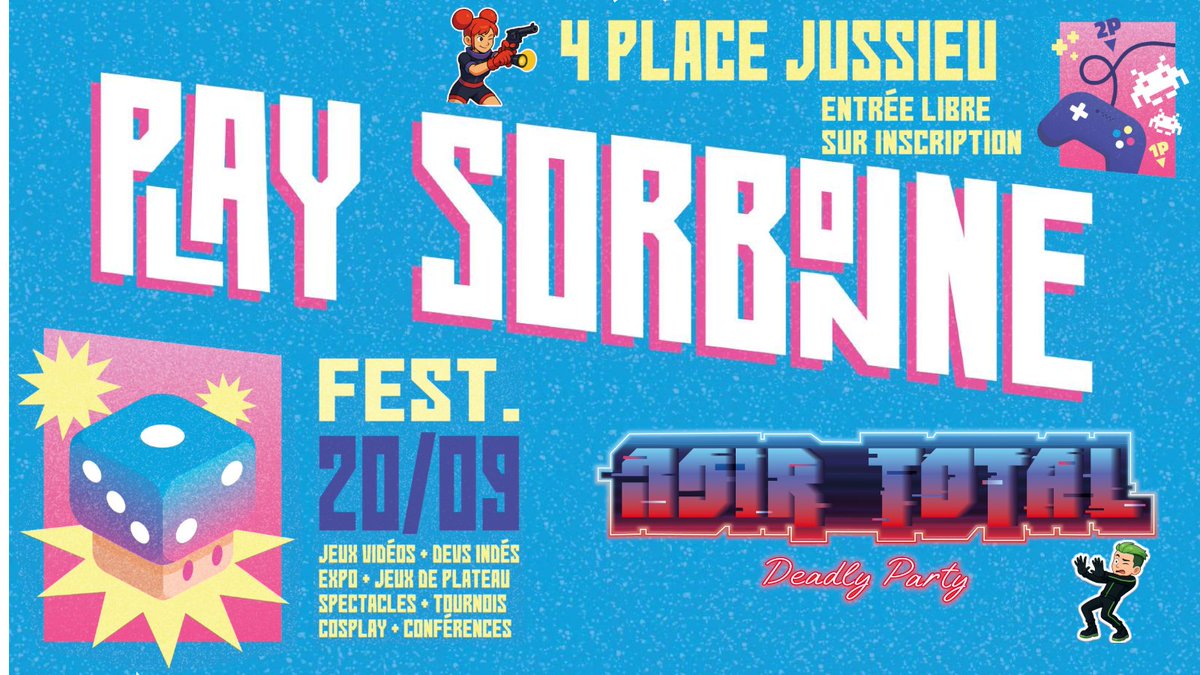 CopauGameDev's tweet image. Bonjour à tous  !
L'équipe de Noir Total sera présente au festival Play Sorbonne Université où vous pourrez essayer le jeu avec vos amis !
L'entrée est gratuite mais penser à réserver votre place ici : playsorbonne.fr 
A très vite !
@PlaySorbonneU