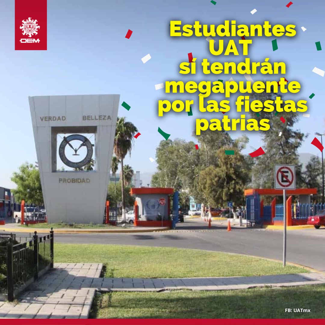 elsolde_tampico's tweet image. PARA DOCENTES Y PERSONAL HABRÁ HORARIO ESPECIAL 👩‍🏫👨‍🏫

🏫 Los alumnos de la Universidad Autónoma de Tamaulipas sí tendrán megapuente por las fiestas patrias. 🎉🇲🇽

🎓 Los estudiantes de la #UAT regresan a clases en esta fecha...📅 
👉 tinyurl.com/yrm357z4

📸 Facebook: UATmx