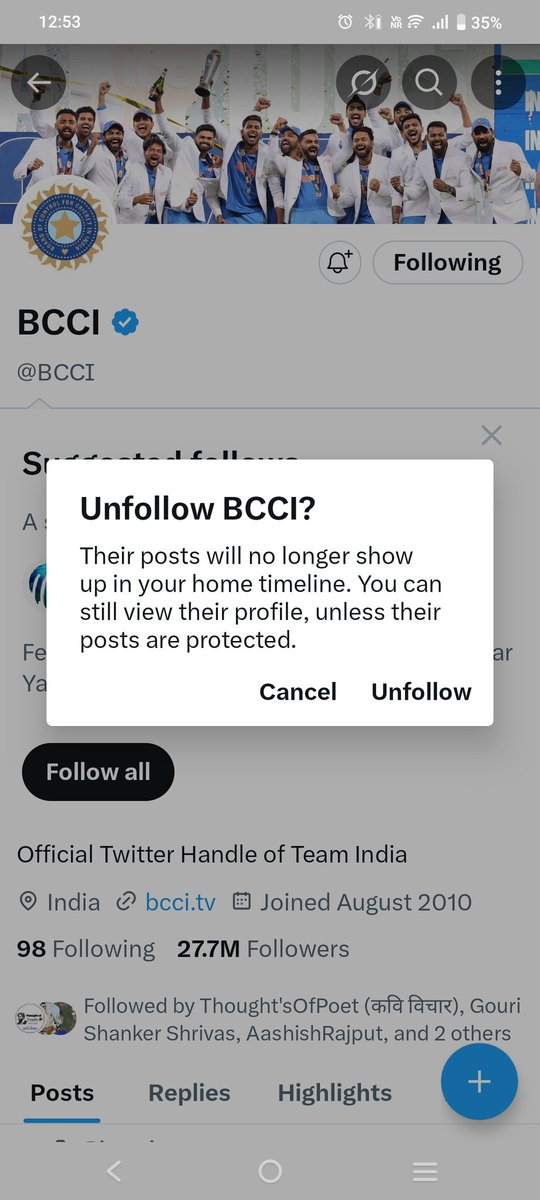 #INDvsPAK #BoycottINDvPAK #AsiaCup2025 #BoycottAsiaCup 
#UnfollowBcci
आप सभी से अनुरोध है सभी सोशल मीडिया से bcci को अनफॉलो करे।