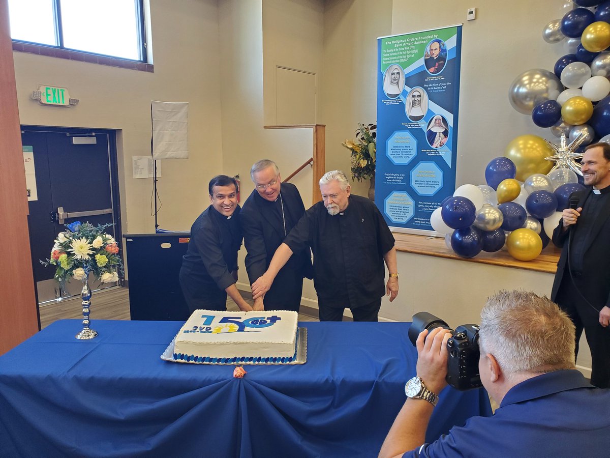 From left, Fr Biju Thoms, SVD, Bishop John Dolan, and Society of the Divine Word Western USA Provincial Superior Fr. Jon Kirby, SVD, Mark the order's 150th anniversary at Ss. Simon and Jude Cathedral <a href="/PhoenixDiocese/">Phoenix Diocese</a> Sunday.