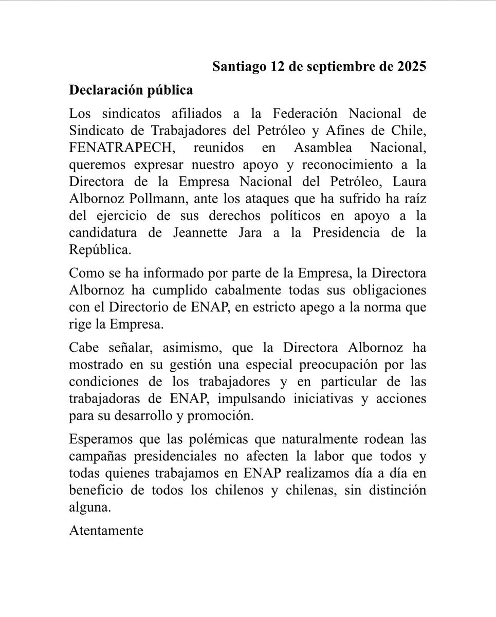 lauralbornoz's tweet photo. Declaración Pública FENATRAPECH ✌🏼 https://t.co/FwUITGf61L