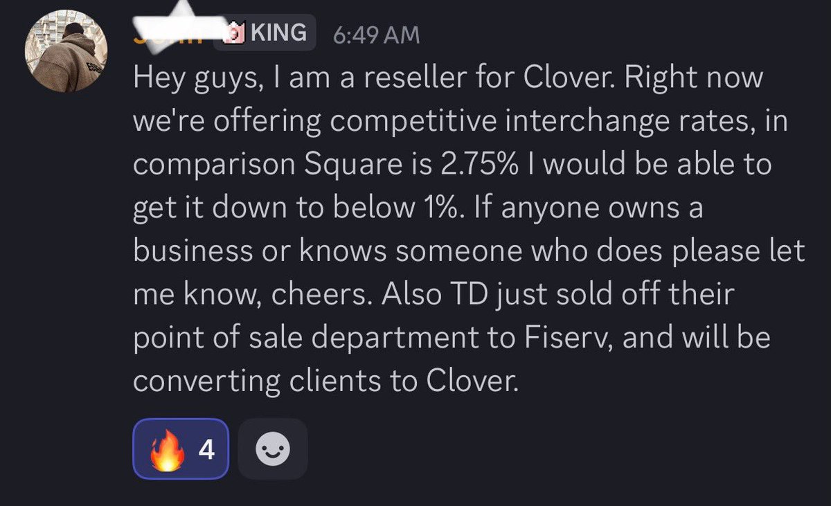 $FI TD just sold its POS biz to Fiserv, converting clients to Clover.
🔥 Clover’s rates (sub-1%) are way more competitive vs Square’s 2.75%.

This boosts Fiserv’s merchant services growth + strengthens its market share — a quiet but bullish catalyst for $FI. 📈