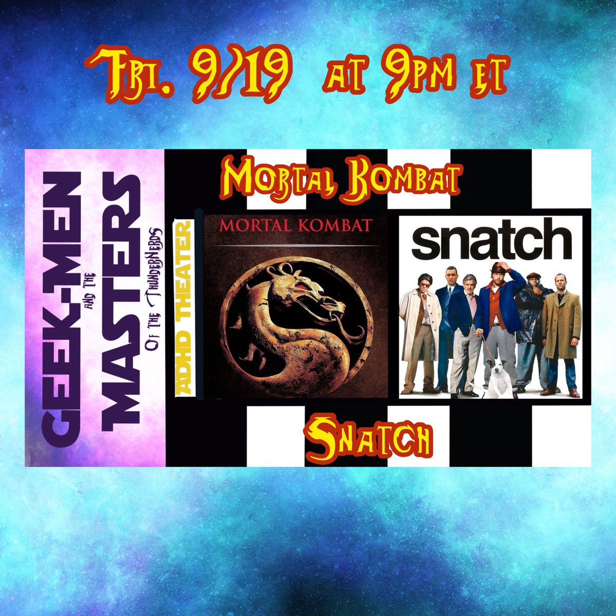 ThunderNerdsPod's tweet photo. Here’s what we have for you this week:
-@adrianamarieart & I Interview @NemesisFC2
-Talking Toys with Zombie on #itsFrickinFigures
- Discussing #MortalKombatMovie & #snatch with @NemesisFC2 @MadnessComic & GHOSTPEPPEr on #ADHDtheater
#geekmen #thundernerdshoo https://t.co/PmVa0T9nqx