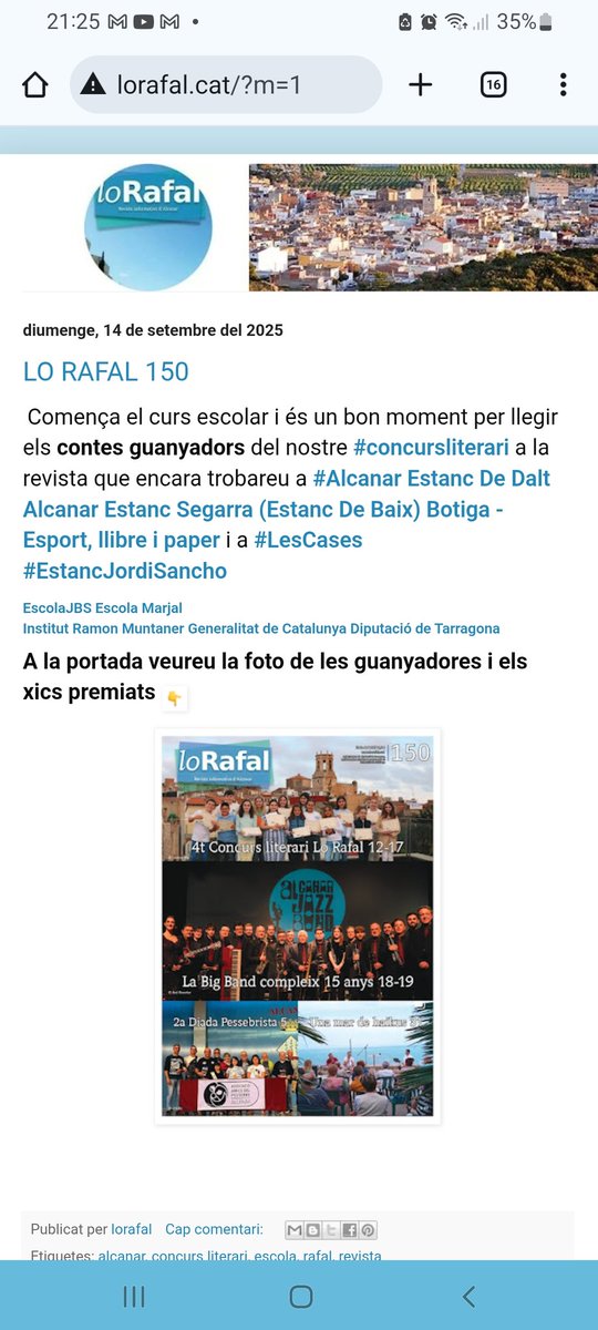 🟢Nova entrada al blog del #Rafal 💻
Aprofita per consultar les entrades anteriors i remenar x la web.
#Alcanar #lesCases #Rafal150
<a href="/iramunt/">Institut Ramon Muntaner</a> <a href="/Dipta_cat/">Diputació de Tarragona</a>  <a href="/gencat/">Generalitat de Catalunya</a>
lorafal.cat/?m=1