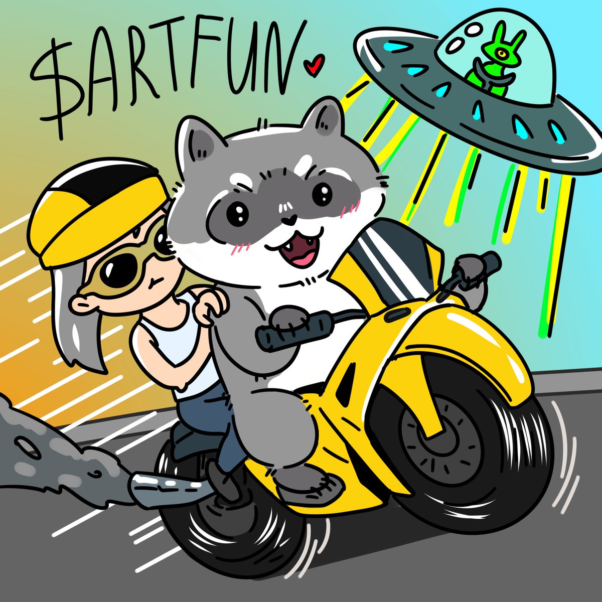 elvoxen's tweet photo. I dedicated this artwork to @a1lon9, with whom I’ll be running away from aliens after $ARTFUN becomes the world’s currency and they arrive to conquer our planet https://t.co/WSj3lYe4qf