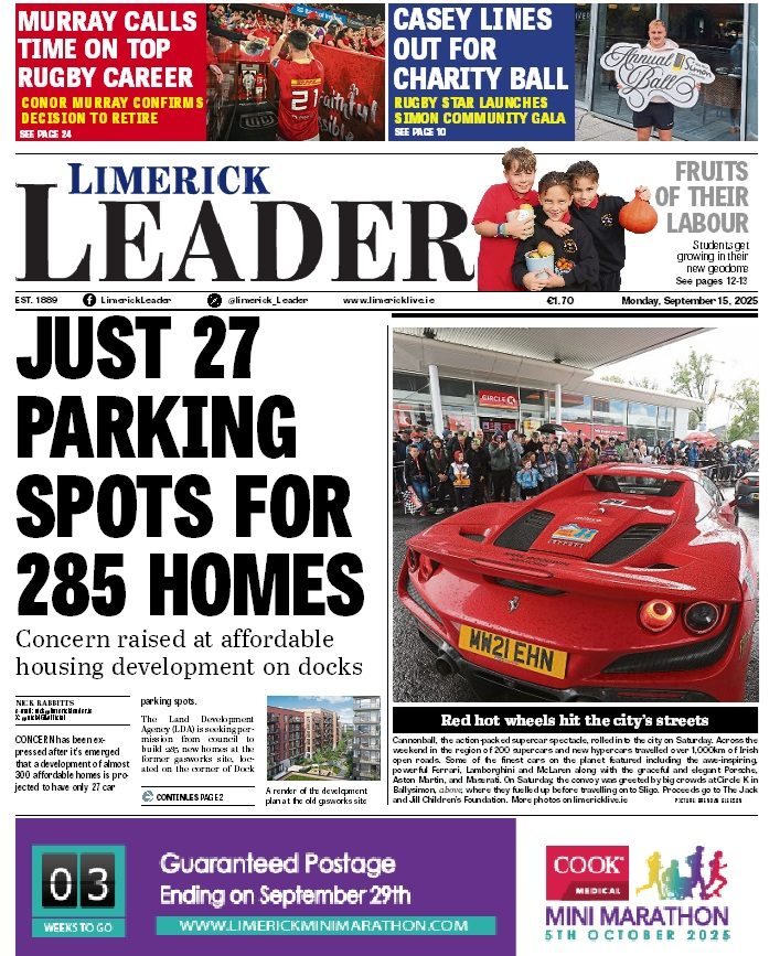 AndyGibsonTV's tweet photo. "JUST 27 PARKING SPOTS FOR 285 HOMES"
@Nick468Official for @Limerick_Leader
Concern has been expressed after is has emerged that a development of almost 300 affordable homes is projected to have 27 car parking spots.
#LimerickLeader
#TomorrowsPapersToday
#IBPAPERS https://t.co/tE4u6QXwVT
