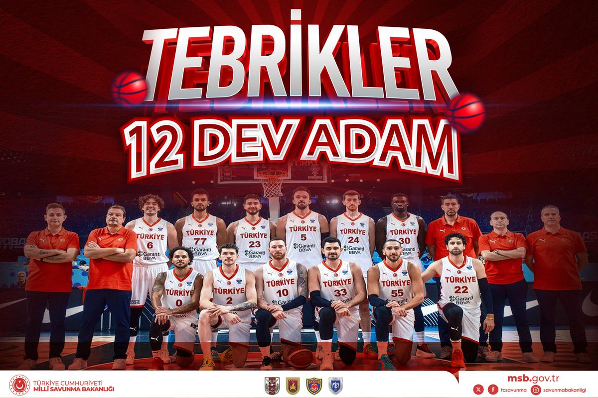 Alkışlar Sizin İçin 12 Dev Adam! 🇹🇷 

Avrupa Şampiyonluğu için büyük bir mücadele ortaya koyarak Şampiyonada İkincilik elde eden A Millî Basketbol Takımımızı yürekten kutluyor, bizleri gururlandıracak nice başarılar diliyoruz.

<a href="/gencliksporbak/">Gençlik ve Spor Bakanlığı 🇹🇷</a>
#12DevAdam 
#MillîSavunmaBakanlığı