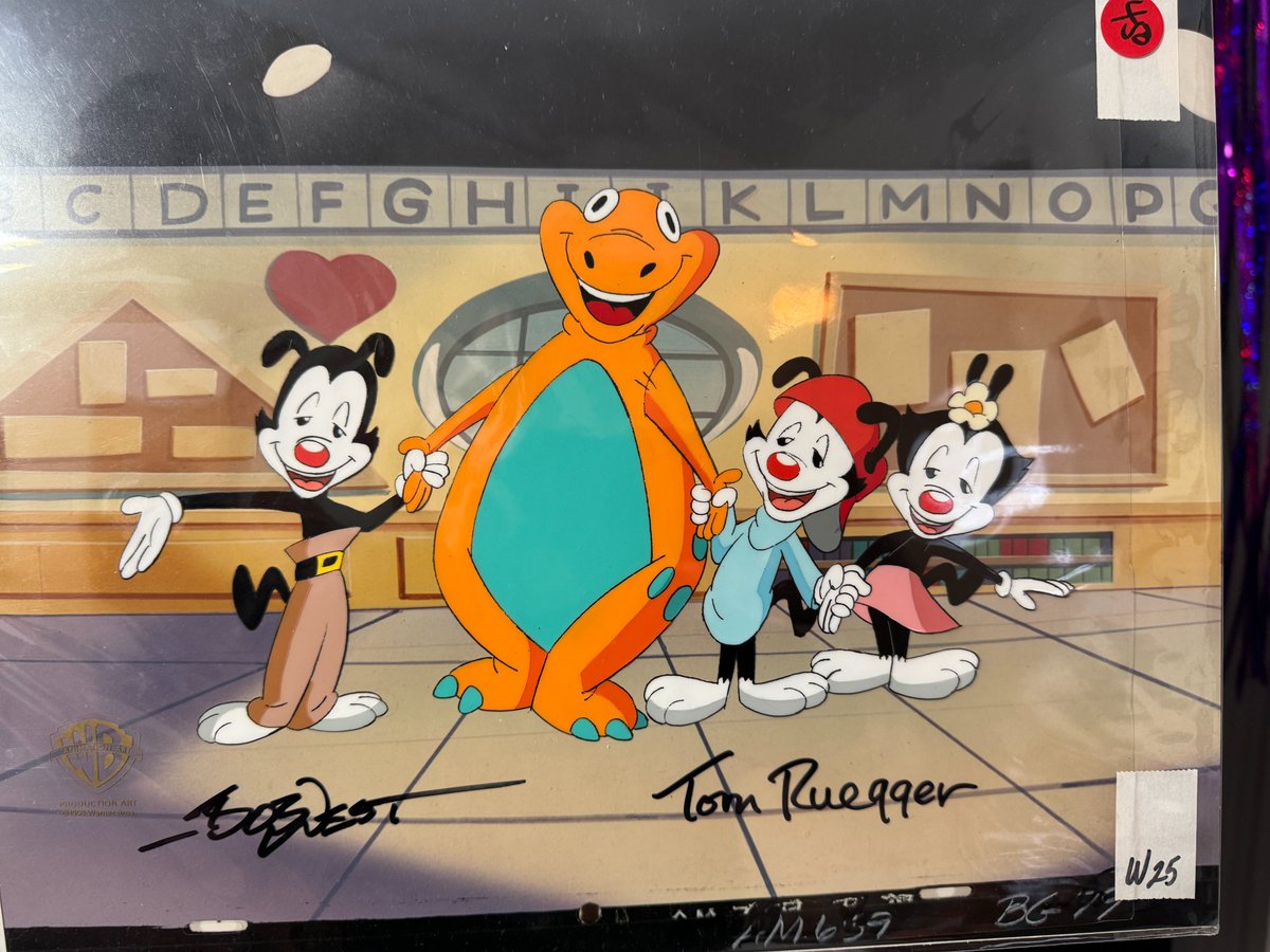 TODAY IS MY BIRTHDAY!! And what better way to celebrate than to show this AWESOME CEL! Thank you Tom Ruegger (creator of Tiny Toon Adventures, Animaniacs, Pinky and the Brain) for this sweet Animaniacs cel, I even asked Bob West (voice of Barney) to sign it too for giggles. He