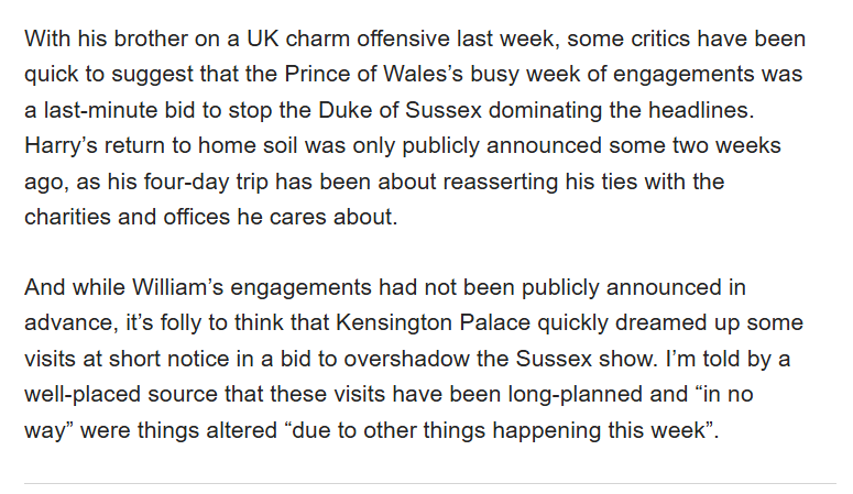 MDymore's tweet image. Who on earth can seriously believe that official engagements for William, or any working member of our Royal Family, can be arranged at a few days notice - just to overshadow the sussex show?  That's all the harkles are, a show.  #TeamWales #FOHARRY