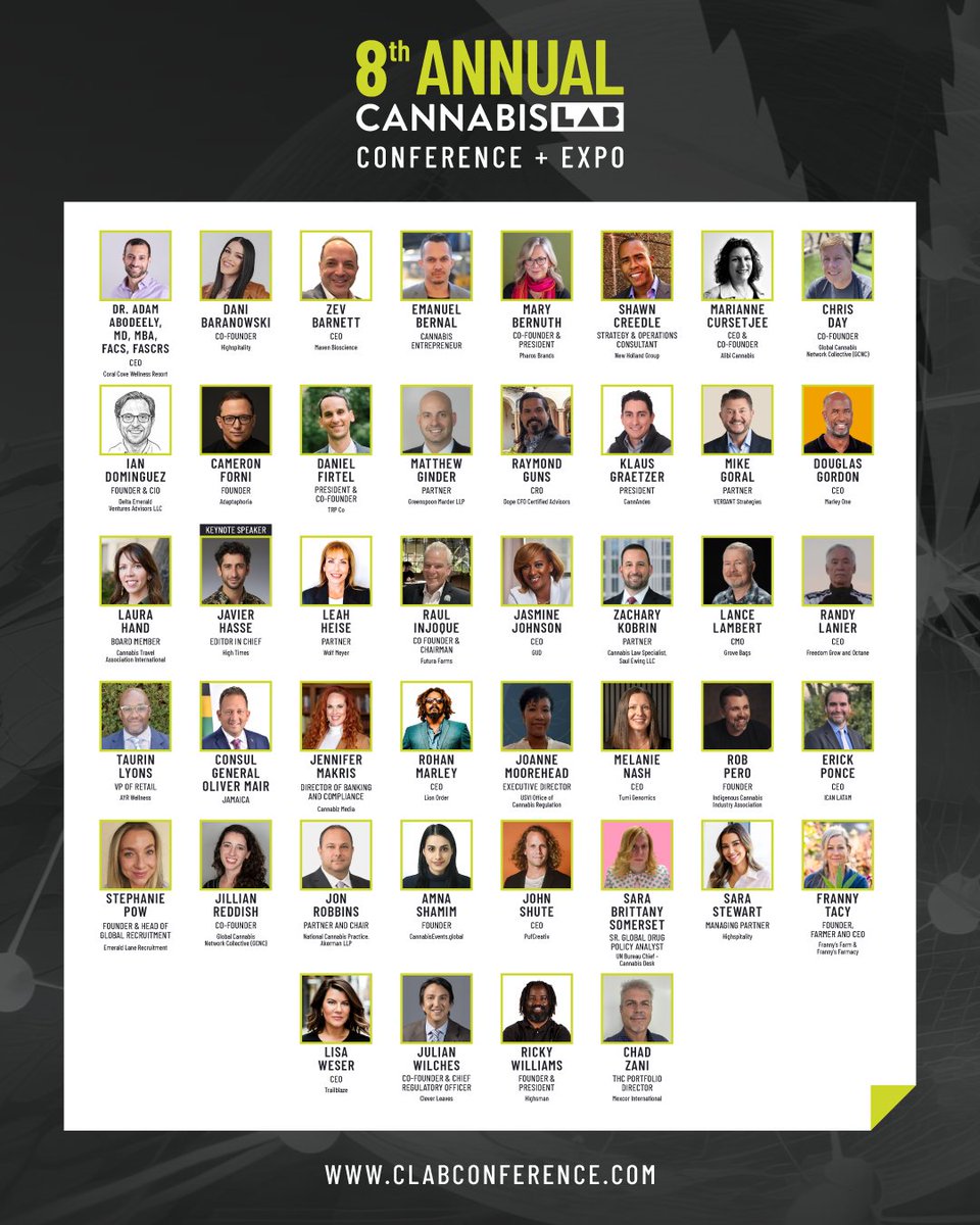Speaker update! We cannot thank these amazing people enough for taking the time to educate, lead, and shape the future of cannabis. Make sure to have your questions ready and get a good seat. We can't wait to meet them too. clabconference.com