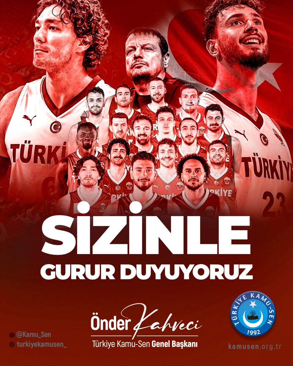 SİZİNLE GURUR DUYUYORUZ🇹🇷

A Millî Basketbol Takımımız, FIBA 2025 Avrupa Şampiyonası finalinde Avrupa ikincisi oldu. 🏀👏

12 Dev Adam, sahaya koyduğu yürek ve azimle milletimizin göğsünü kabarttı.

Kupayı alamasak da gösterdiğiniz mücadeleyle yüreğimizin şampiyonu sizsiniz!