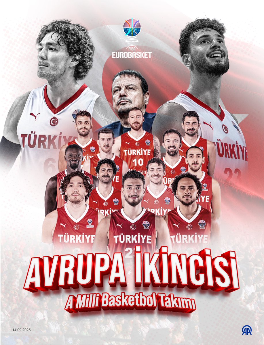 Sizinle gurur duyuyoruz çocuklar, teşekkürler #12DevAdam 🇹🇷

🥈2025 Avrupa Basketbol Şampiyonası finalinde Almanya'ya 88-83 mağlup olan Türkiye, ikinci olarak gümüş madalya elde etti.
