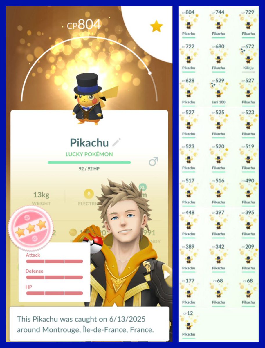 💪 Trade Sunday delivered a NEW 💯% Lucky Pikachu!😍

✅ Formal Blue (Monocle) 🧐 It took 28 Luckies of this costume to get it.

💥 Now I have 50/81 Pikachu costumes as a💯% Lucky 💪 LET'S GOOO 🥳

#PokemonGO #ポケモンGO