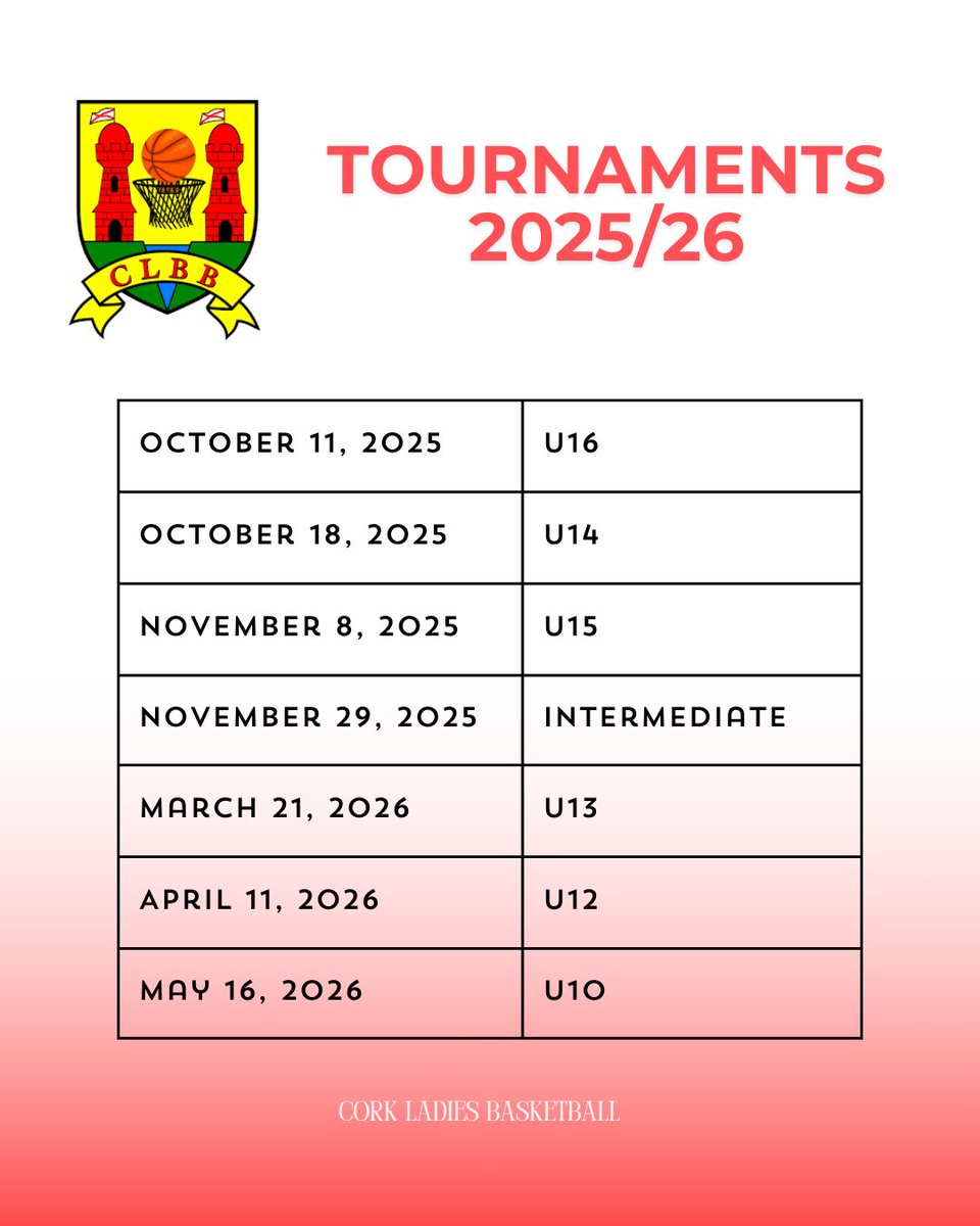 CorkLadiesBBall's tweet photo. 🏆 CLBB TOURNAMENTS 25/26 🏆

Would your team like to take part in one of our upcoming tournaments?

See what’s coming up below 👇 

Contact us via email if you would like to enter a team ⛹️‍♀️

#corkladiesbasketball #clbb #girlsinsport #womeninsport #girlsbasketball https://t.co/Zs3YK802IO