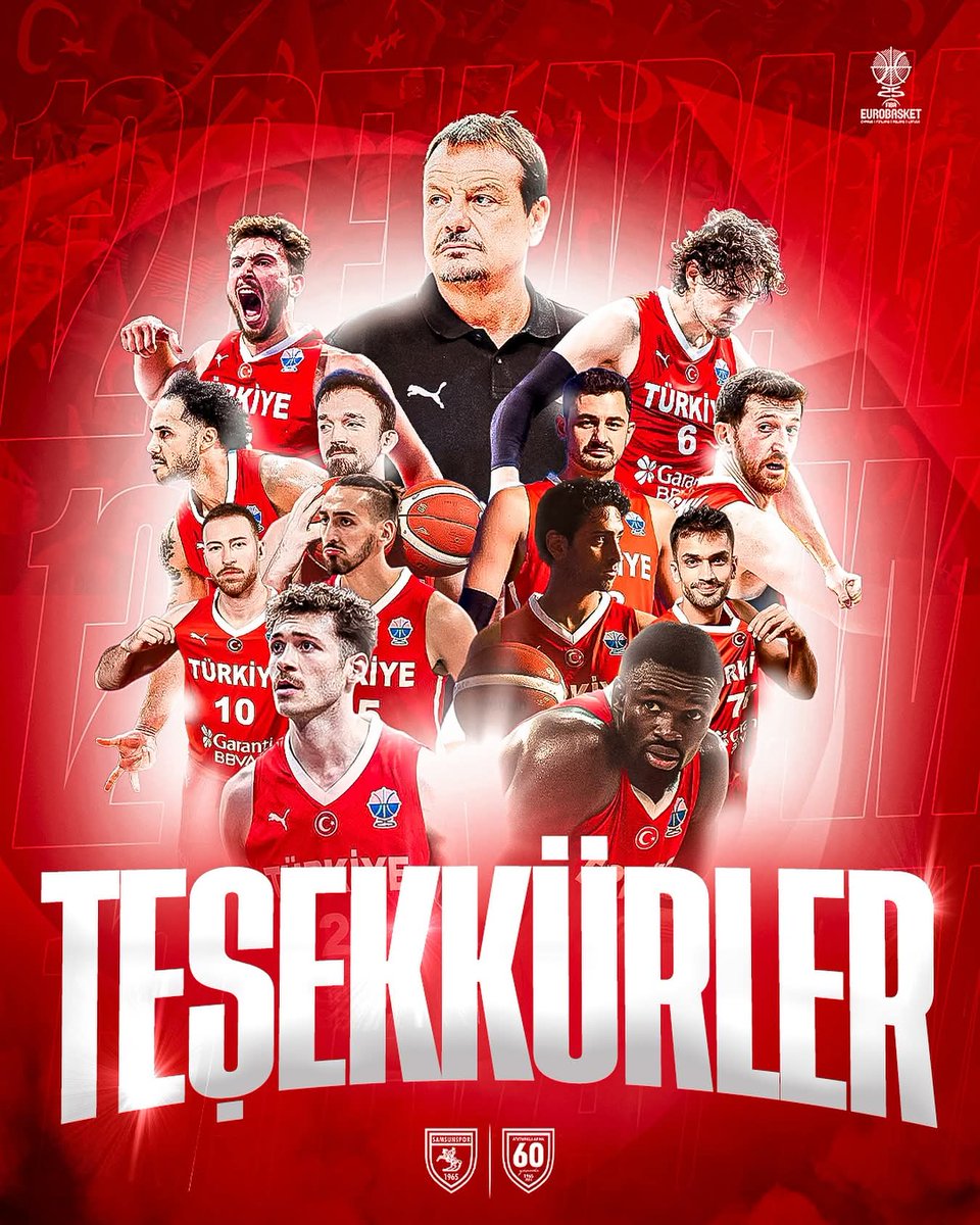 Avrupa Basketbol Şampiyonası’nda ikinci olan Basketbol Milli Takımımıza yürekten tebrikler. 🇹🇷👏

Mücadeleniz ve yaşattığınız gurur için minnettarız! ❤️

#12DevAdam #EuroBasket #Türkiye