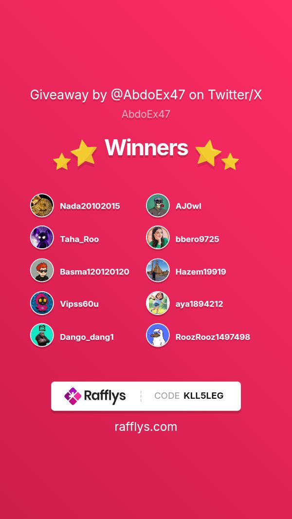 — GIVEAWAY ENDED —  The winners are: 

1. <a href="/Nada20102015/">Nada</a>
2. <a href="/AJ0wI/">NFTKING</a>
3. <a href="/Taha_Roo/">Taha</a>
4. <a href="/bbero9725/">sara</a>
5. <a href="/Basma120120120/">Basma</a>
6. <a href="/Hazem19919/">Hazem</a>
7. <a href="/Vipss60u/">good luck</a>
8. <a href="/aya1894212/">aya</a>
9. <a href="/Dango_dang1/">Dango</a>
10. <a href="/RoozRooz1497498/">Rooz Rooz</a>

 Certified by <a href="/app_sorteos_ok/">AppSorteos</a> (Code KLL5LEG)
