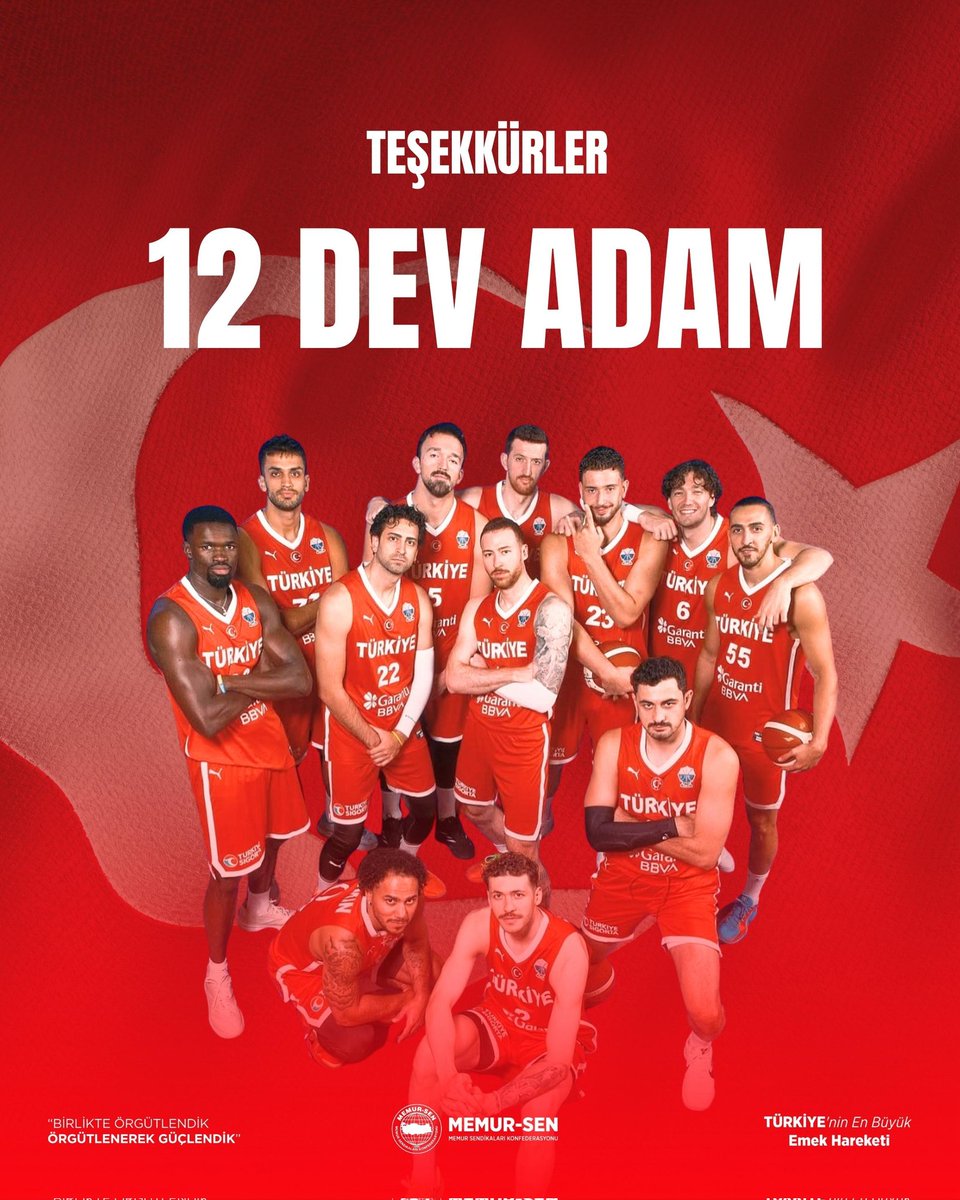 12 Dev Adam Avrupa İkincisi! 🏀🇹🇷

EuroBasket 2025 finalinde sergilediği üstün mücadeleyle Avrupa ikincisi olan millî basketbol takımımızı yürekten tebrik ediyoruz.

Ay-yıldızlı formayı onurla taşıyan 12 Dev Adam, ortaya koyduğu azim ve kararlılıkla milletimize büyük bir gurur
