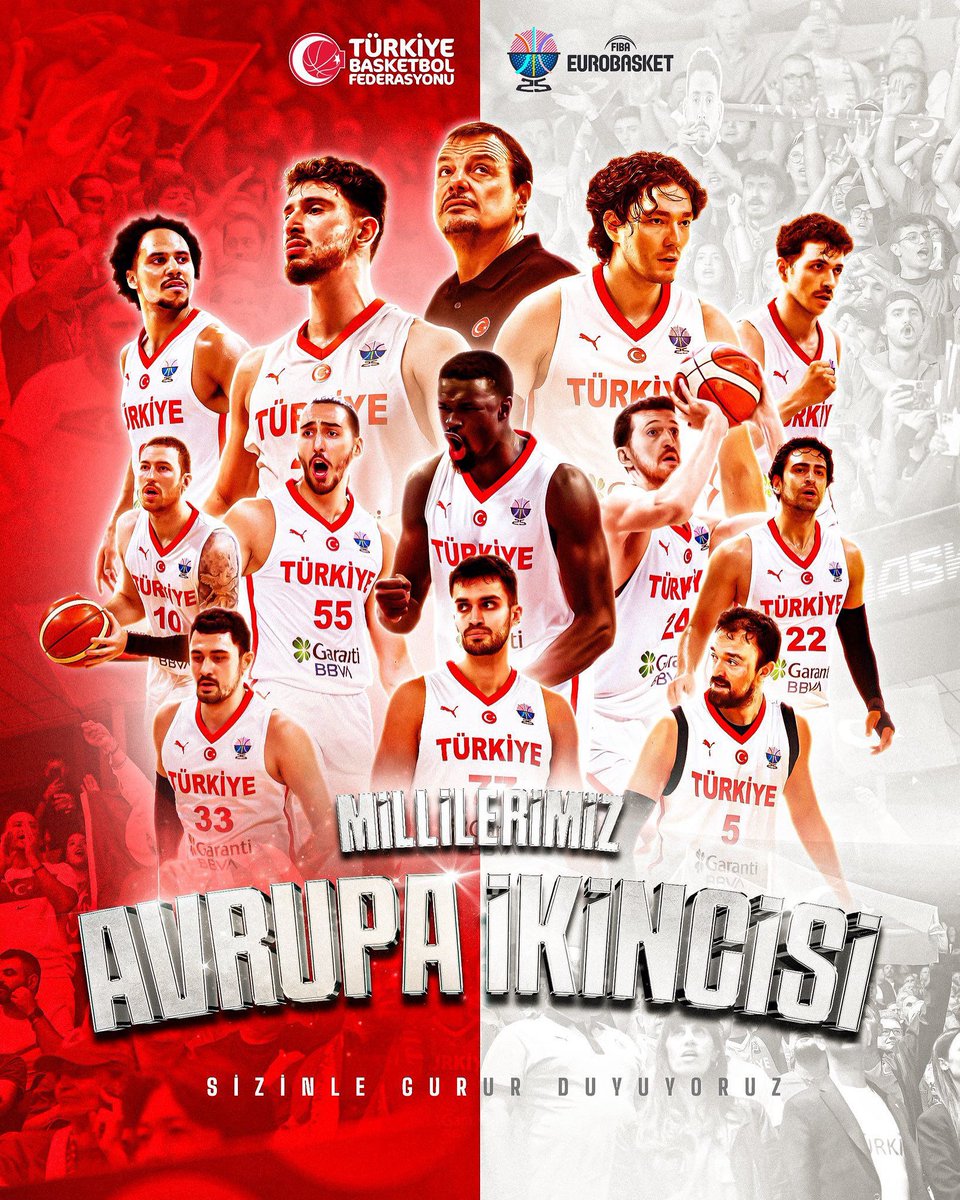 🇹🇷 2025 Avrupa Basketbol Şampiyonası finalinde gösterdikleri büyük mücadele ile tarih yazan Basketbol Milli Takımımızı yürekten kutluyoruz.

Bu büyük gururu bizlere yaşatan #12DevAdam'a teşekkürler❤️🤍