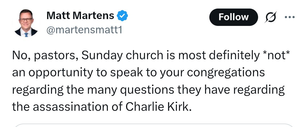 ericfehrman's tweet photo. @martensmatt1  what a foolish take.  If your faith doesn't touch the real world, its a faith that has nothing to offer to real people. https://t.co/ERxyesDT18