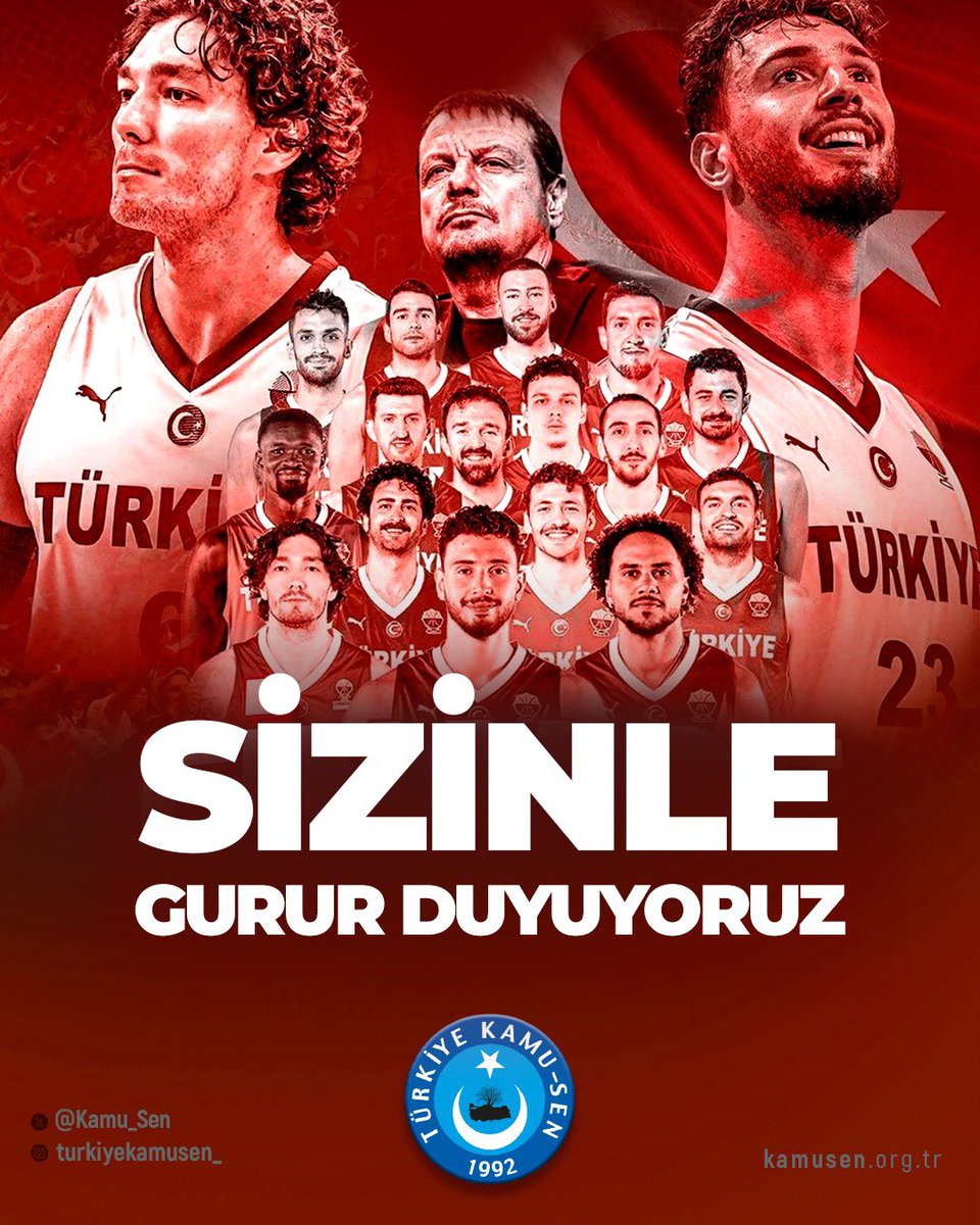 SİZİNLE GURUR DUYUYORUZ🇹🇷
Milli Basketbol Takımımız, Avrupa Şampiyonası finalinde Avrupa ikincisi oldu... 
12 Dev Adam, sahaya koyduğu yürek ve azimle milletimizin göğsünü kabarttı...
Kupayı alamasak da gösterdiğiniz mücadeleyle yüreğimizin şampiyonu sizsiniz! 
#12DevAdam