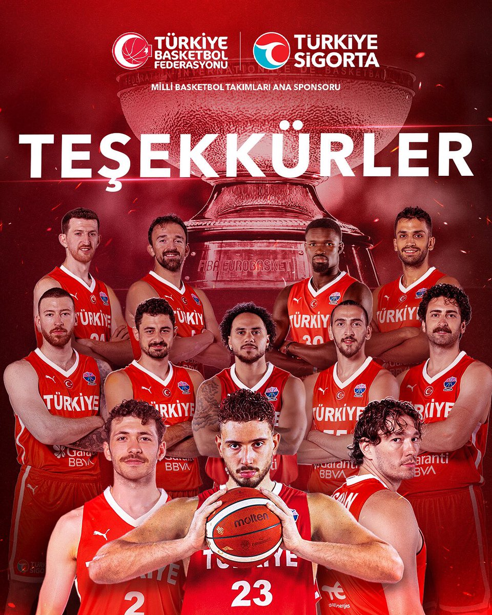 Azimleri ve sahadaki mücadeleleriyle bizleri her zaman başarıyla temsil eden A Milli Erkek Basketbol Takımımıza yürekten teşekkür ediyoruz.

FIBA 2025 Avrupa Basketbol Şampiyonası’nı ikinci olarak tamamlayan takımımızla gurur duyuyoruz! 🏀🥈

#GücüAdında