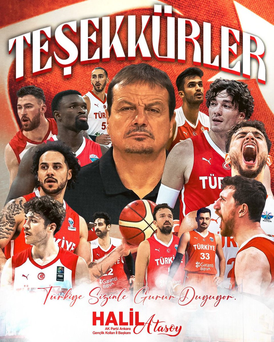 12 Dev Adam, Kalbimizin Şampiyonu! 🇹🇷✨

Kupa bu kez gelmedi ama sahada gösterdiğiniz yürek, cesaret ve inanç; milletimize en büyük gururu yaşattı.
Her ribaundda, her sayıda 85 milyonun sesi, nefesi, duası vardı.

Biz gençler için siz sadece bir basketbol takımı değil, azmin ve
