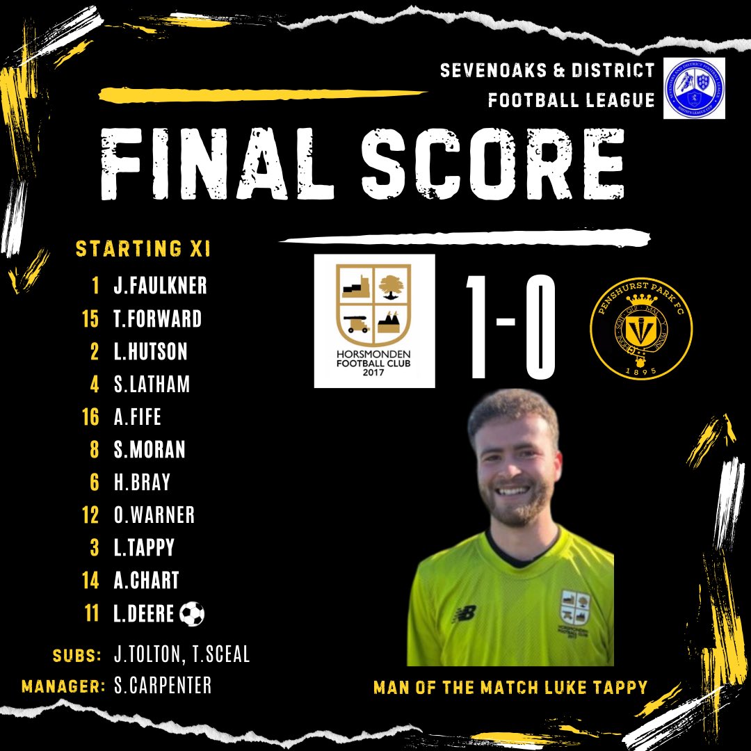 The Den get their first win of the season in the Sevenoaks &amp; District Premier Division. Leo Deere won and then converted his penalty to get the 3 points 👏🏻 

No game next week but we are back at home vs Kemsing a week on Saturday. 

UTH ⚽️🐴