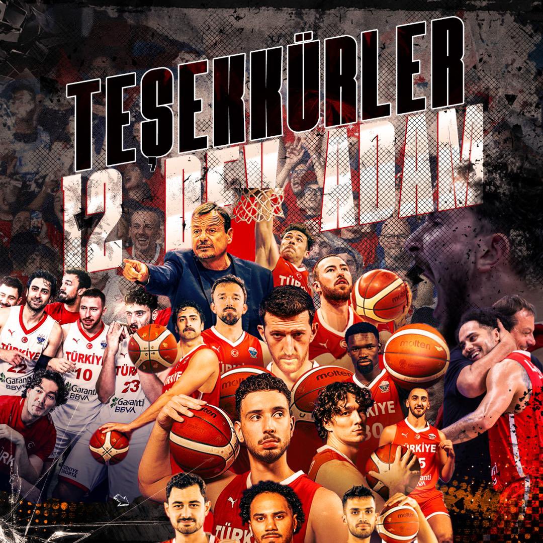 Sizinle gurur duyuyoruz! 🇹🇷🇹🇷🇹🇷

Teşekkürler 12 Dev Adam! 🇹🇷🏀

#TURvGER #milliheyecan #12devadam