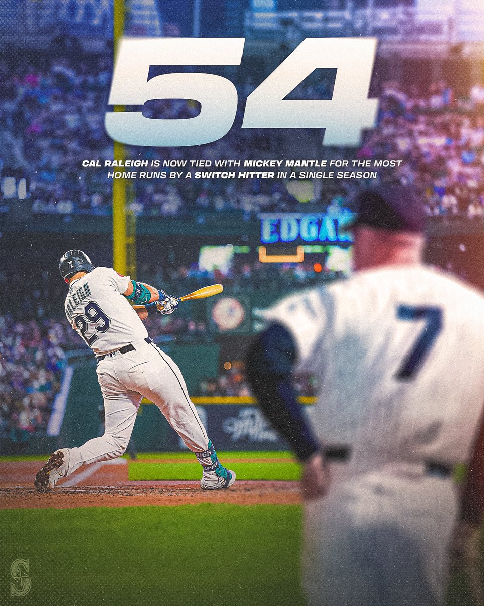 Mariners's tweet image. Cal keeps climbing 📈

He joins Mickey Mantle with the most home runs by a switch-hitter in a single season. #TridentsUp